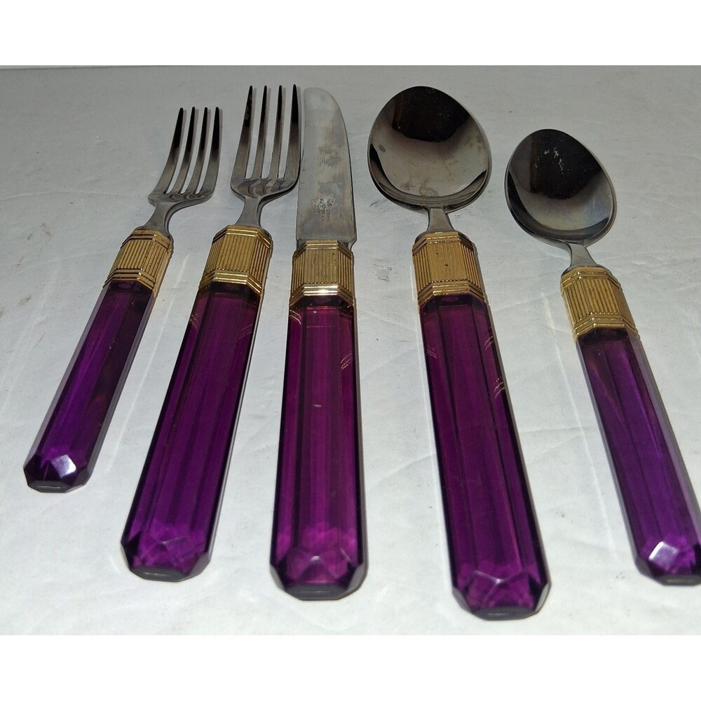 Mikasa Larry Laslo Prisma Amethyst Purple Flatware 5pc Set  in Box